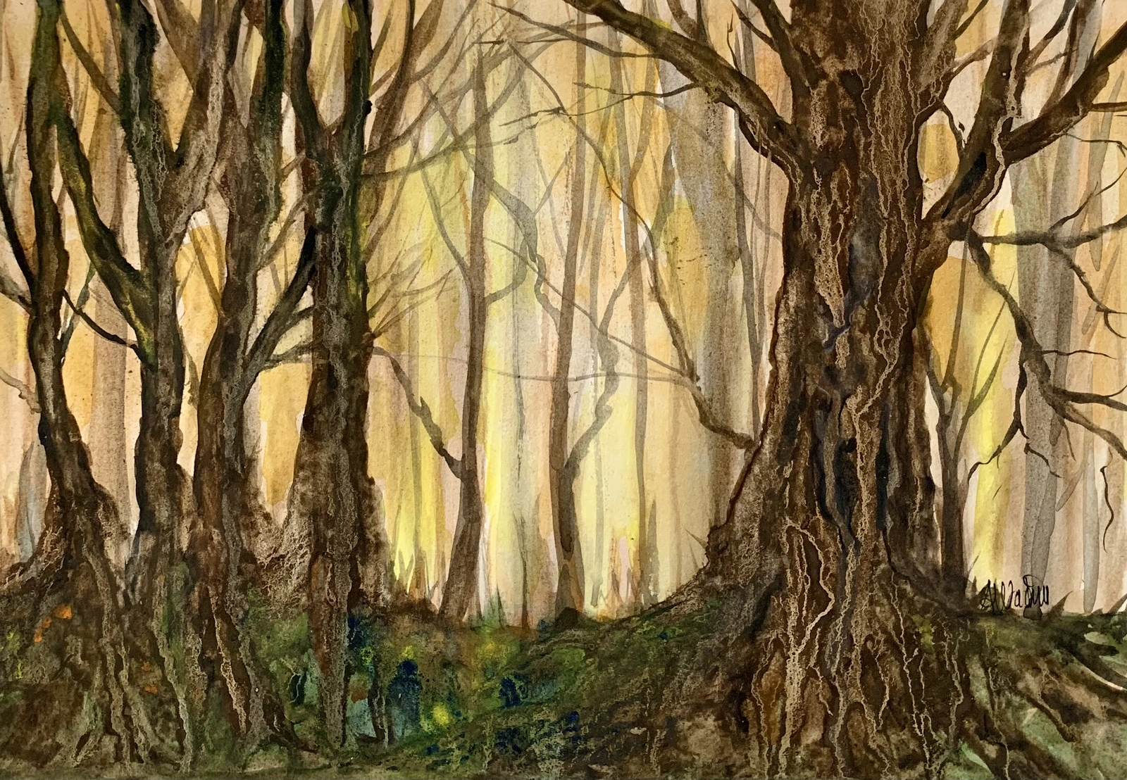 Akvarell Old trees av Annelie Wadin