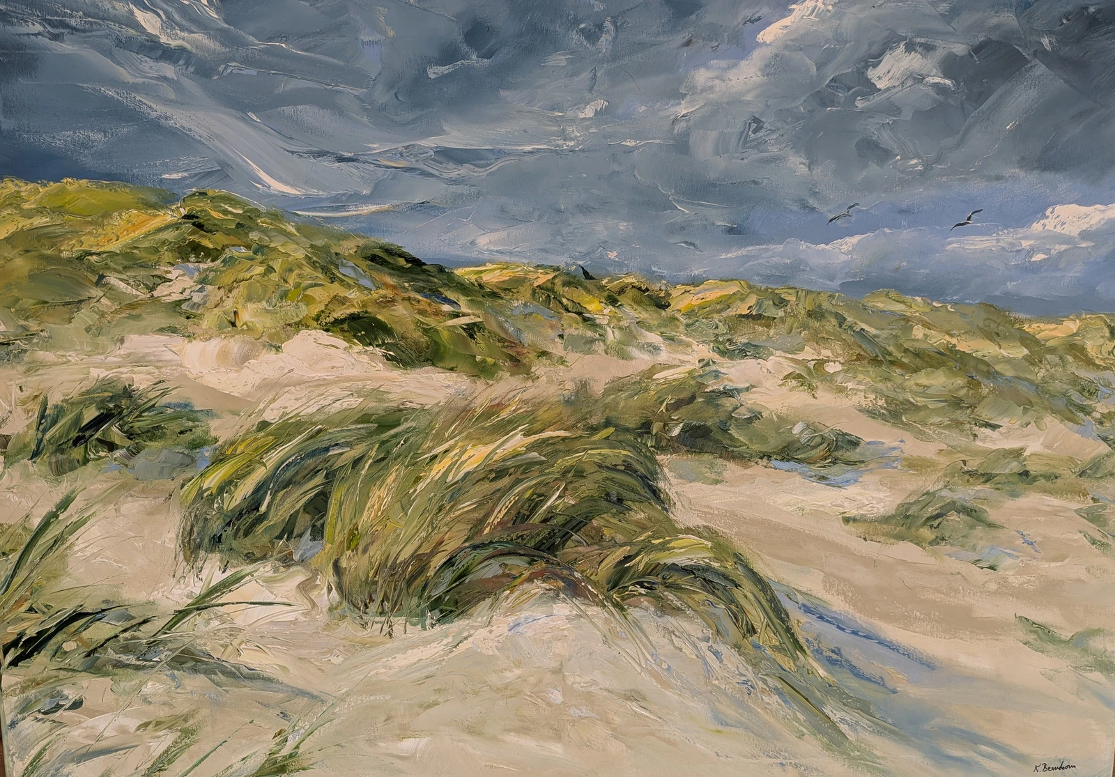 Oljemålning Vind över stranden av Kathrin Bernekorn