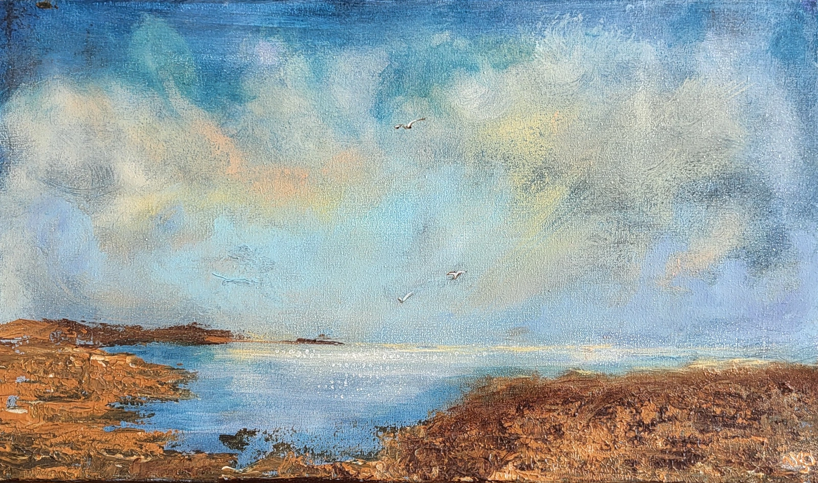 Akrylmålning Mellan himmel och hav av Ylva Berglund