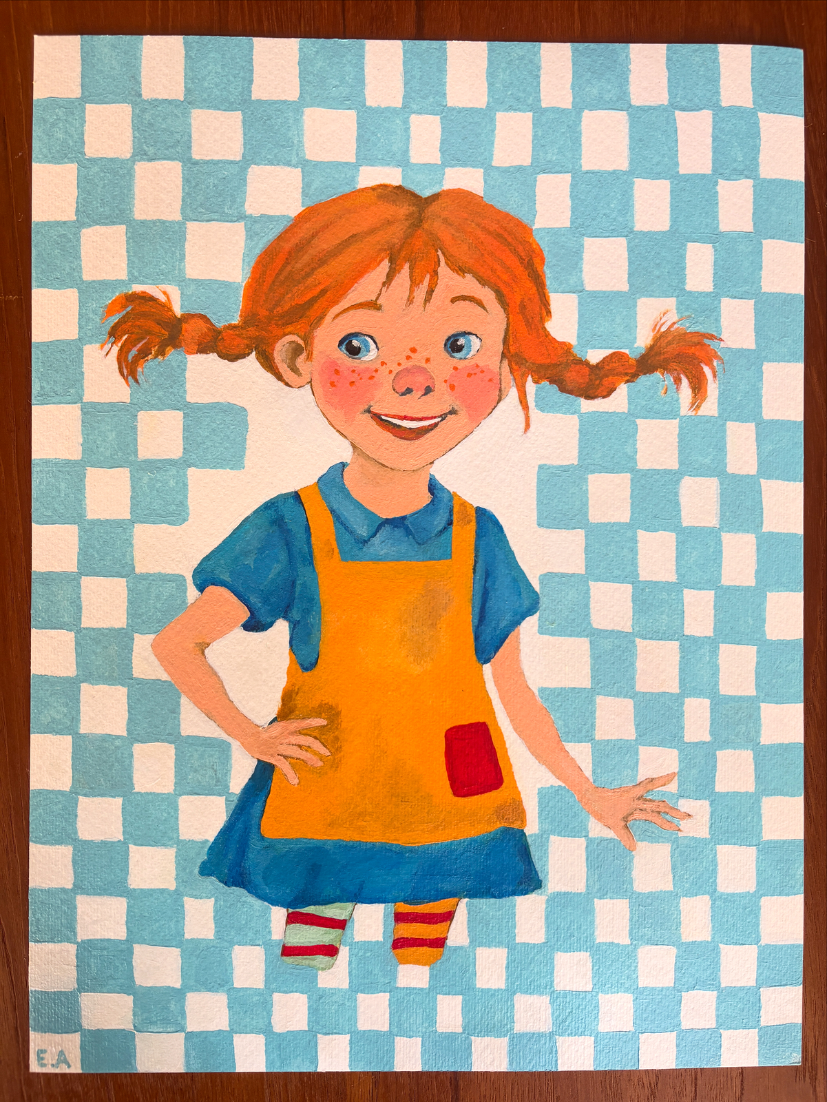 Akrylmålning Tokiga Pippi av Elin Arvidsson