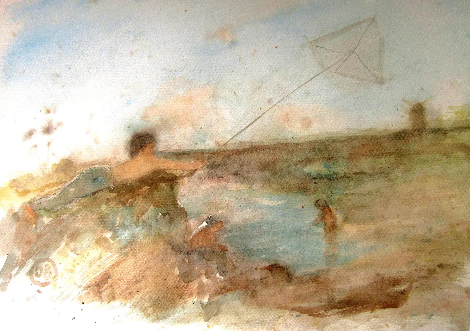 Akvarell My Kite at seashore av Jan Söderman
