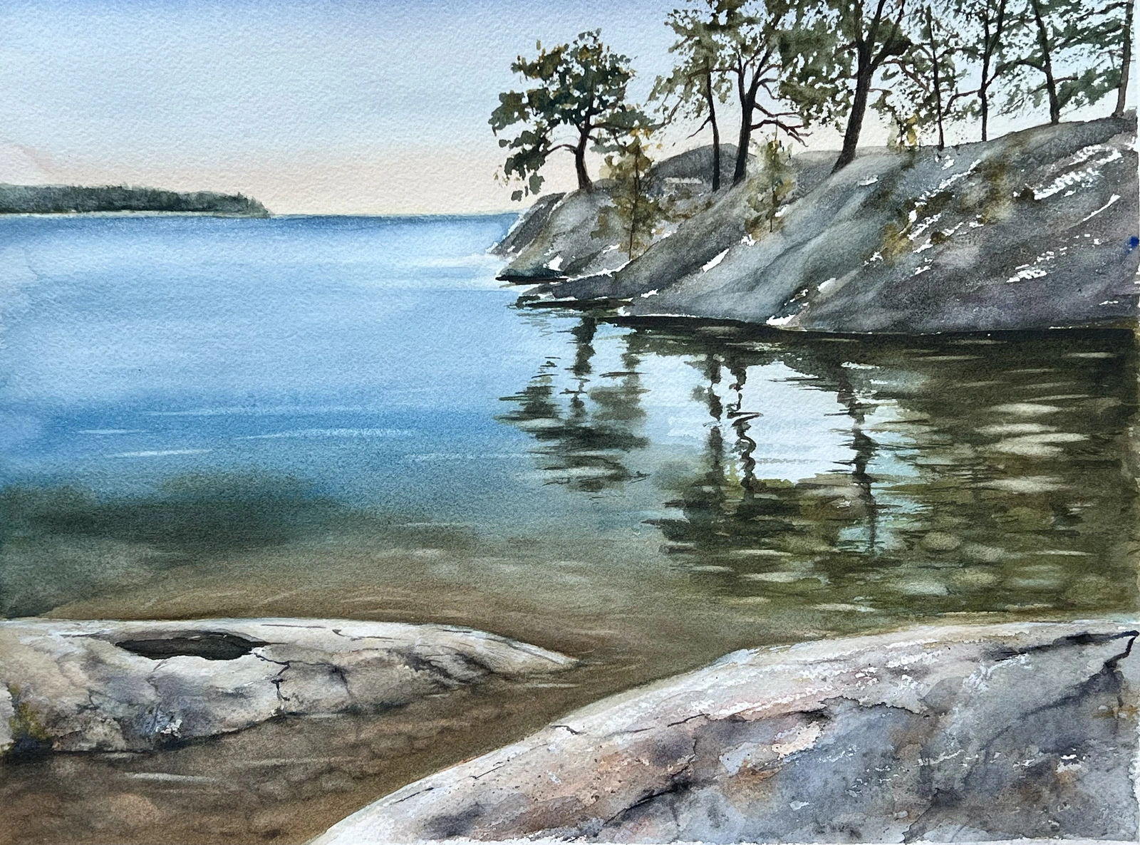 Akvarell Klippor vid Vänern II av Eva Hörnlund