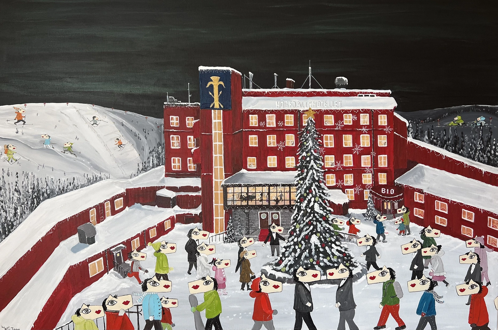 Akrylmålning Nyår på Högfjällshotellet av Catarina Hjort Tolstoy