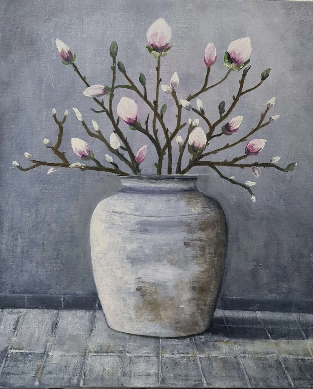 Oljemålning Magnoliablommor av Monika Nilsson