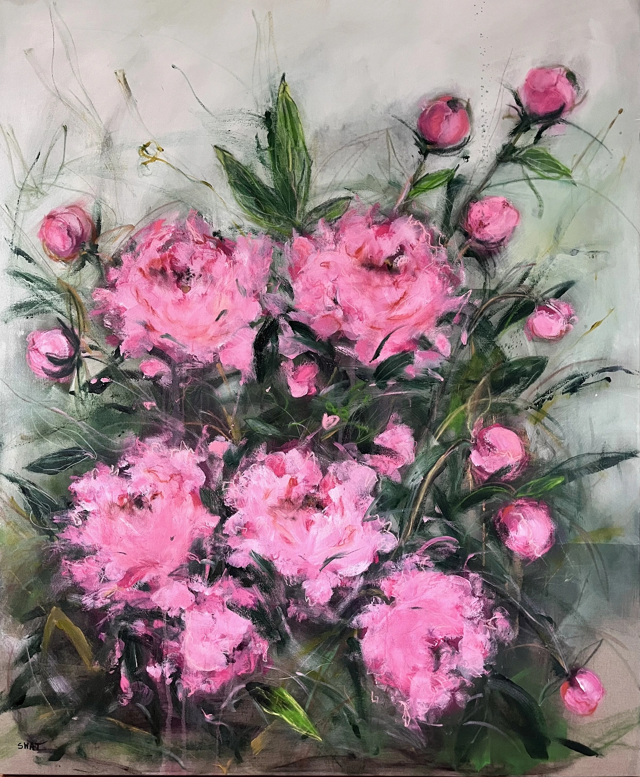 Akrylmålning Blommor på linneduk av Ilona Swat