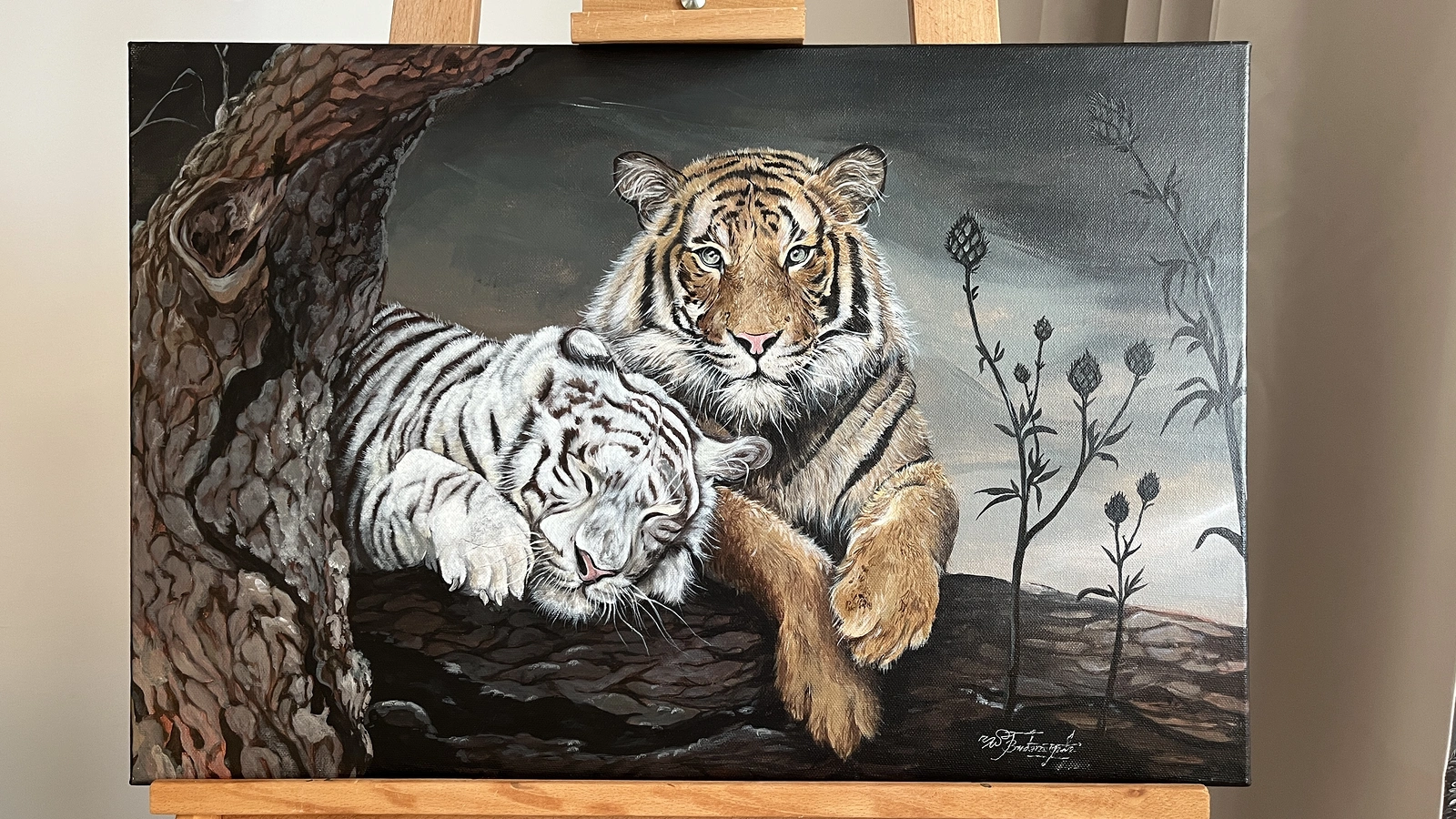 Akrylmålning Tiger couple av Hasini Bandaranayake