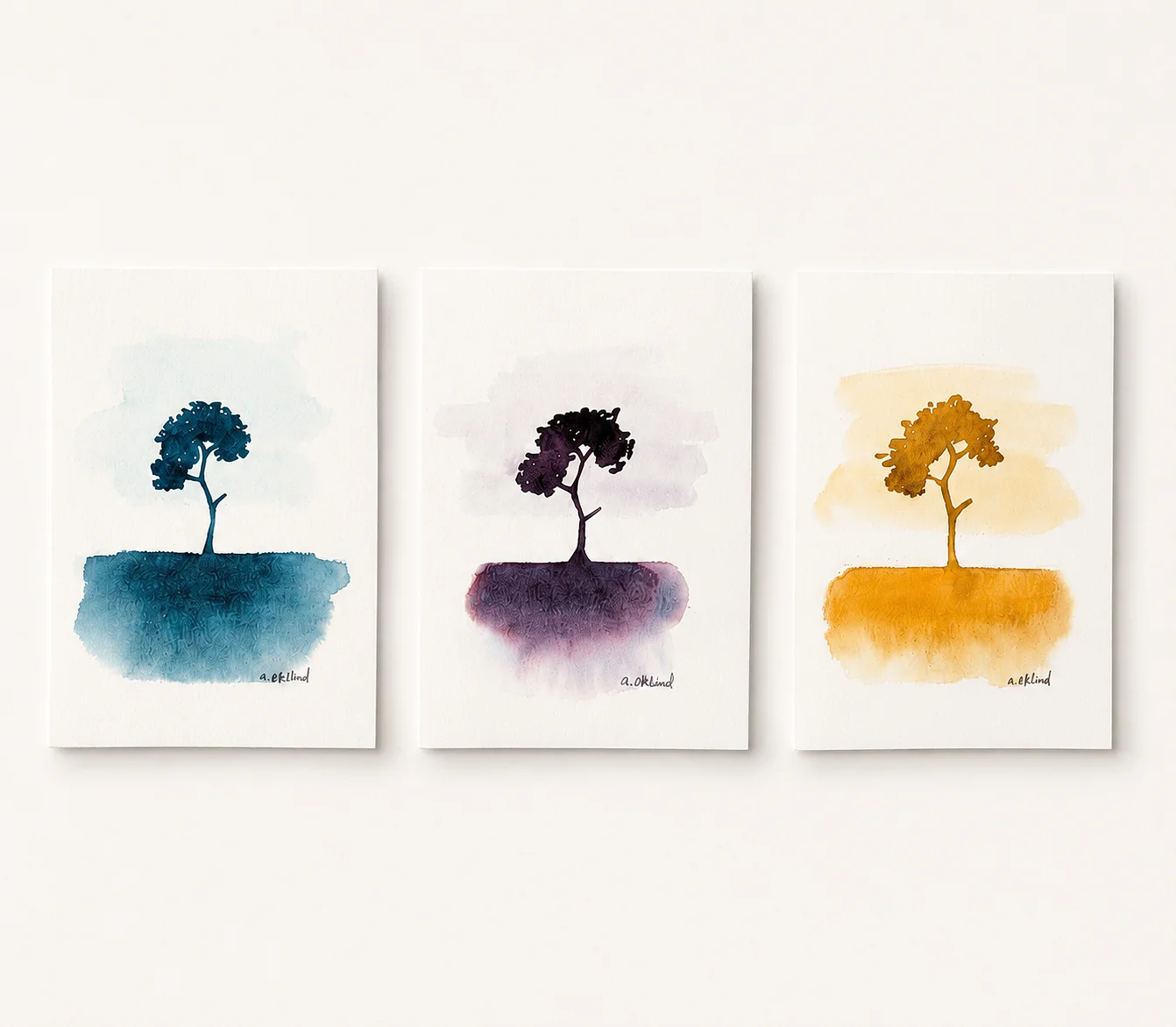 Akvarell Trees triptych av Annika Eklind