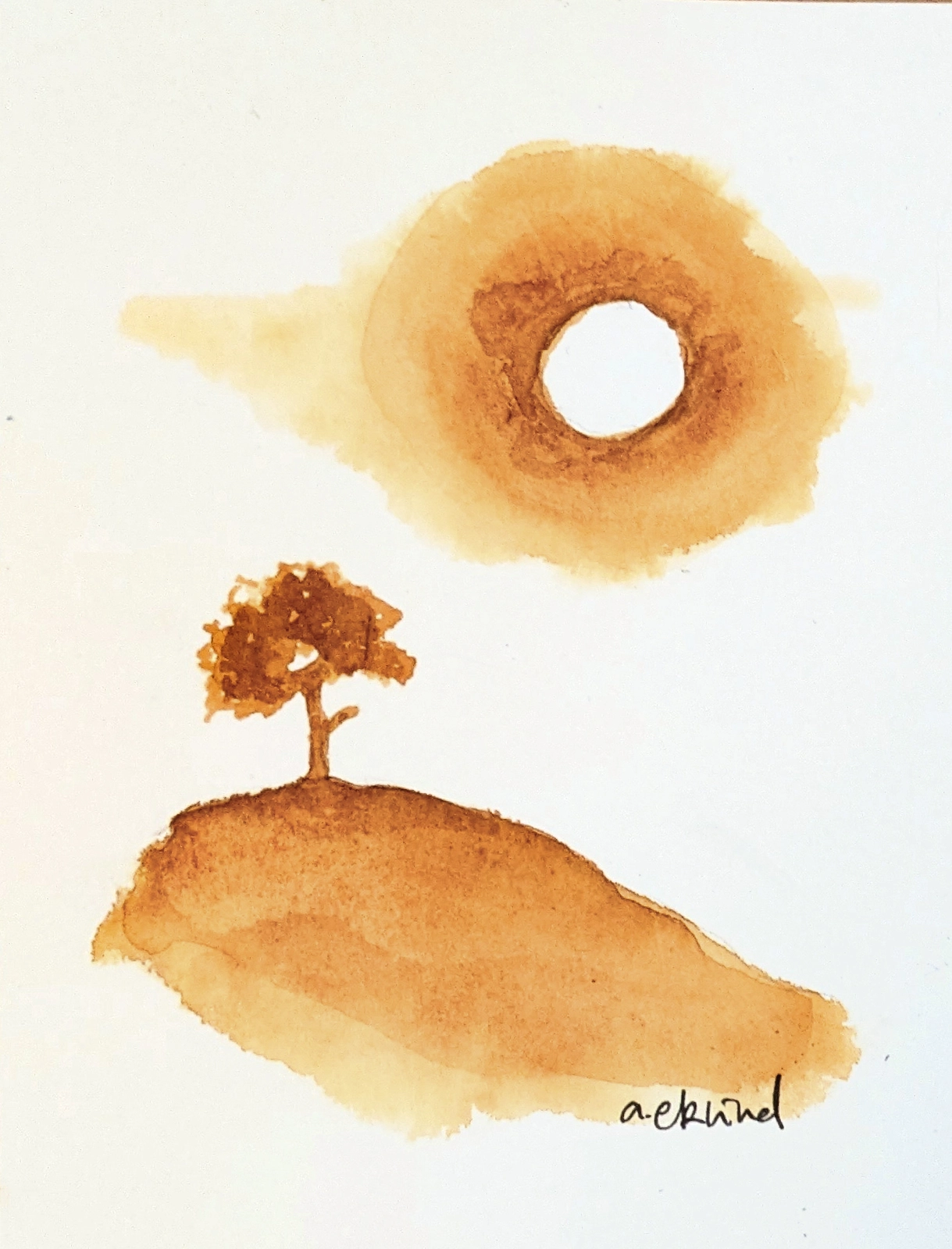 Akvarell Tree on a Hill 2 av Annika Eklind