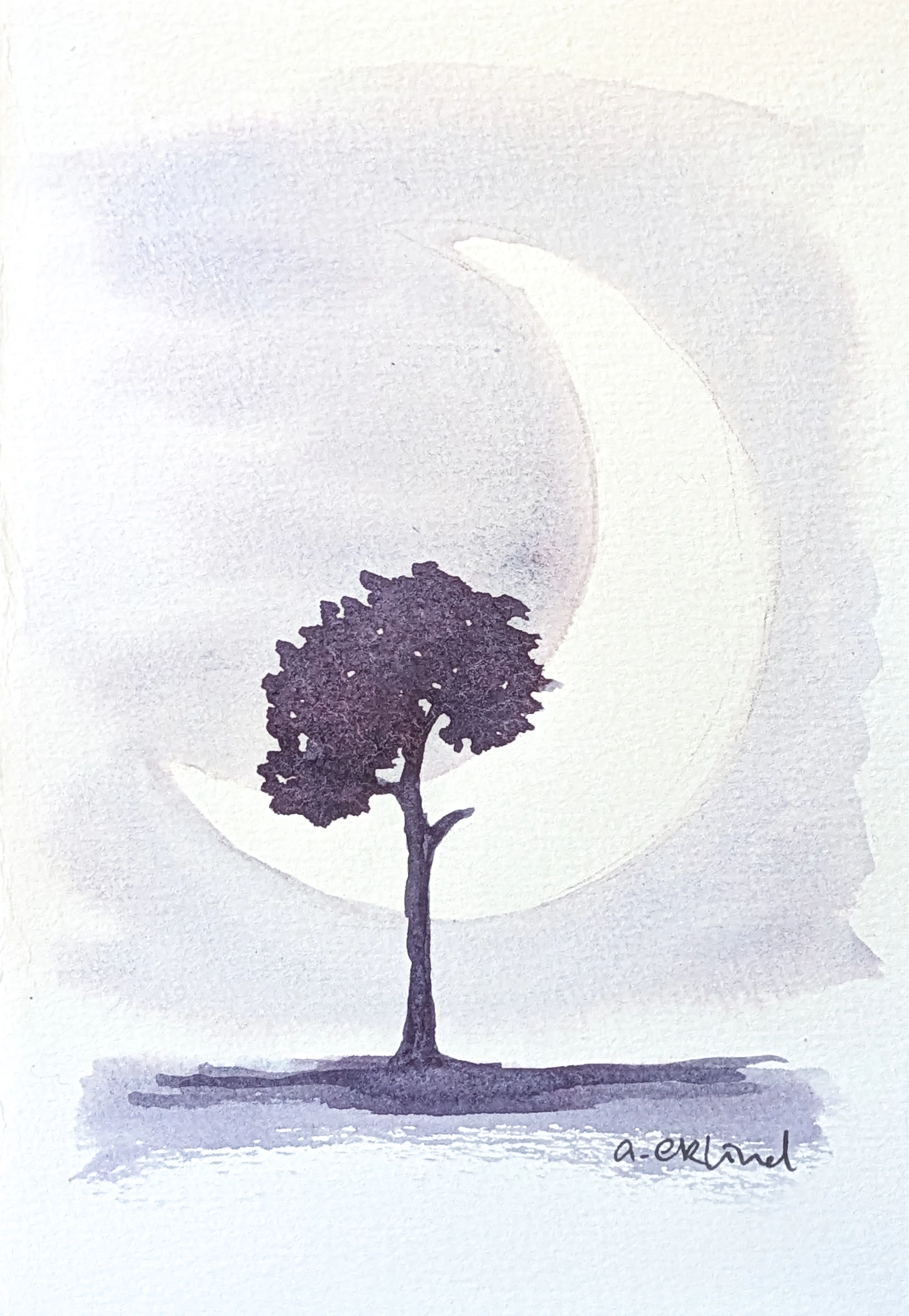 Akvarell Moon and Tree II av Annika Eklind