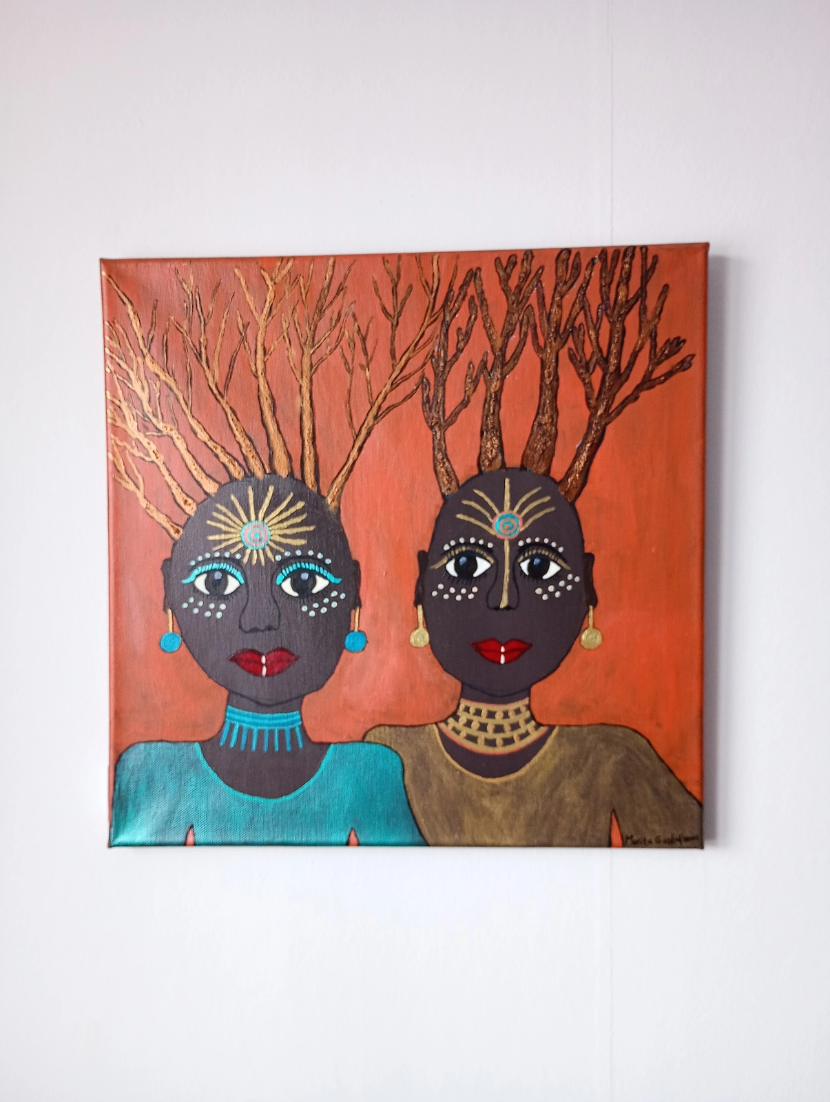 Akrylmålning Afrikanska kvinnor av Marita Gustafsson