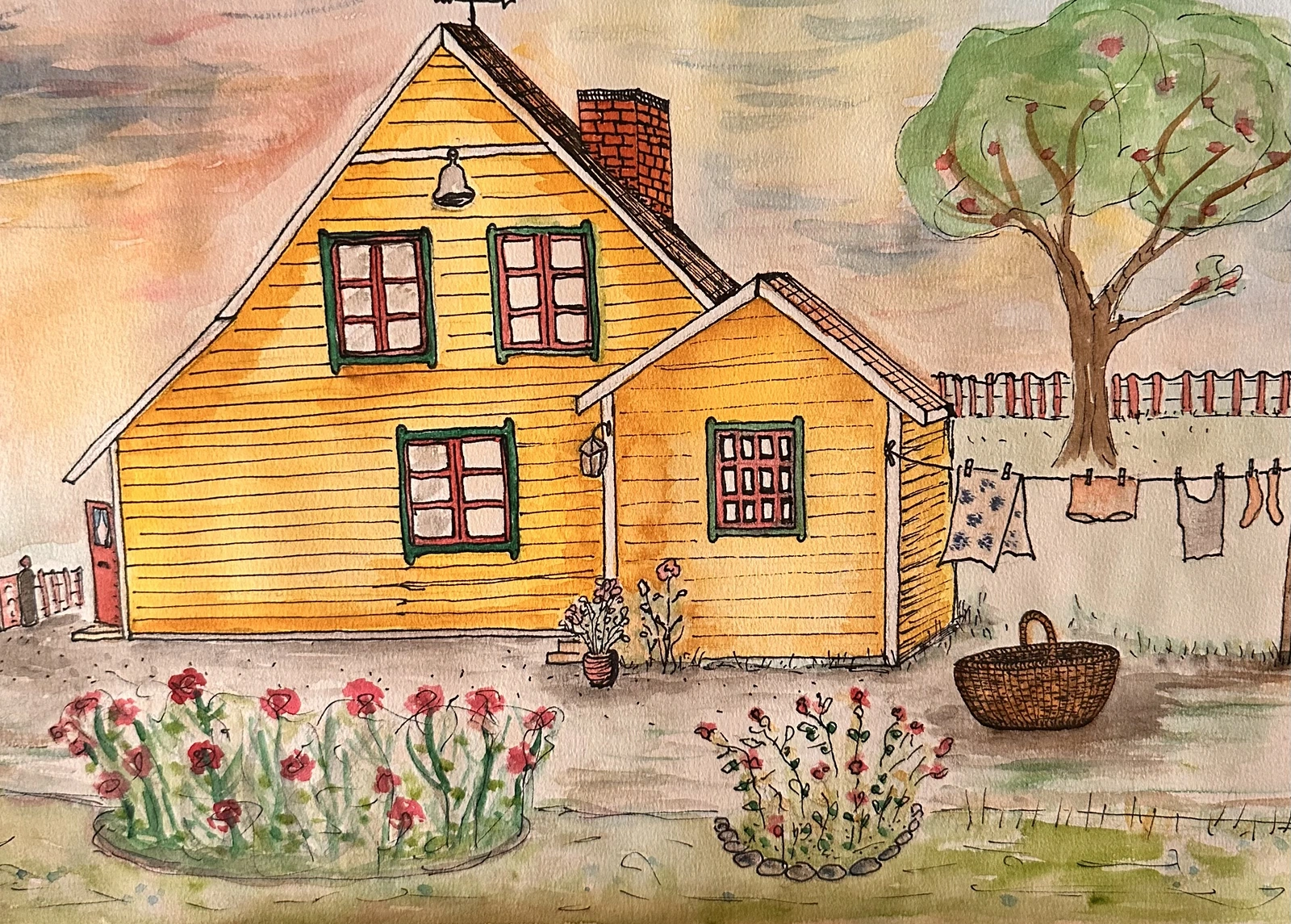 Akvarell Det gula huset av Agnes Hellström