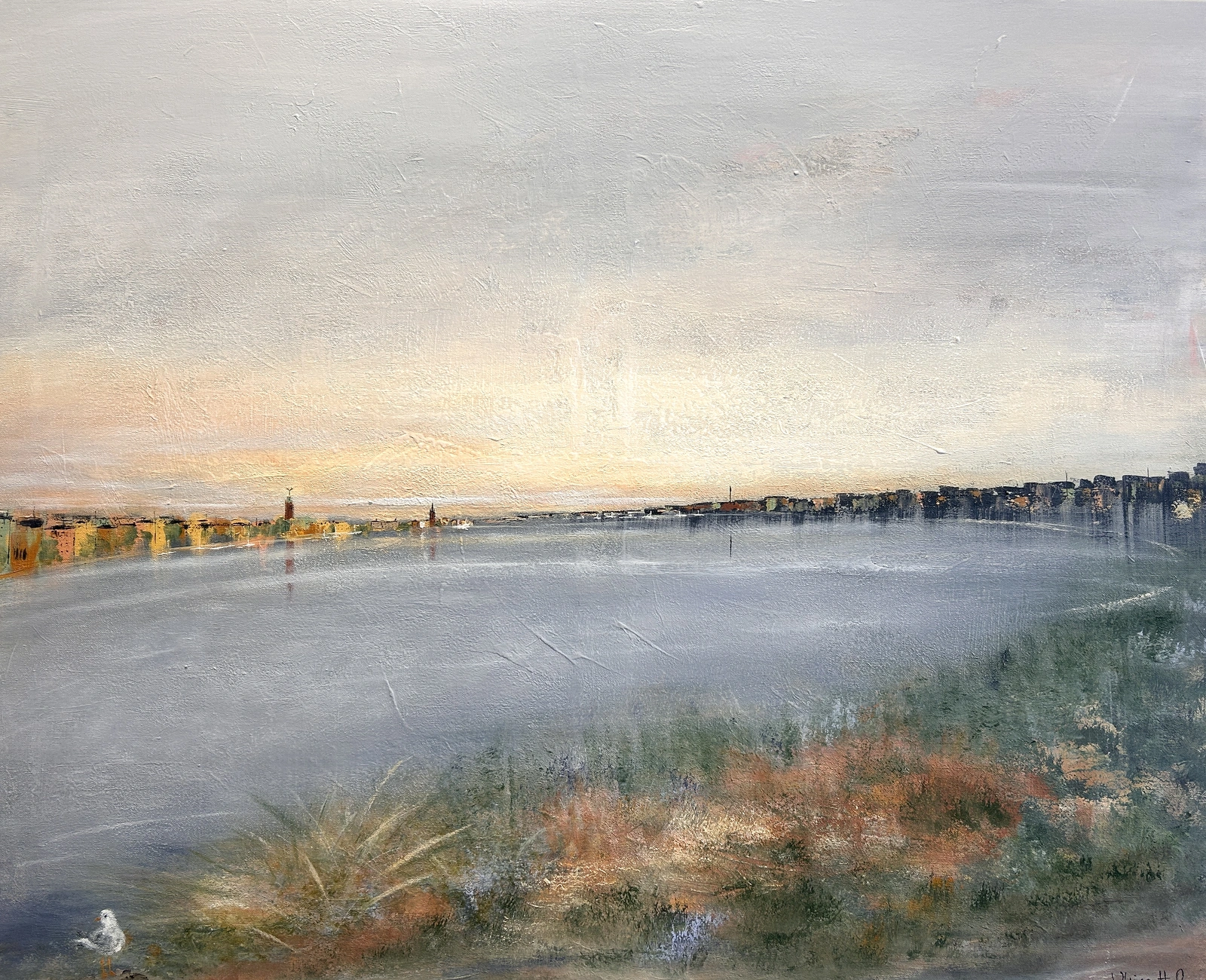 Akrylmålning Blå vy från Västerbron av Ulrica Halling Olsson_art Stockholm