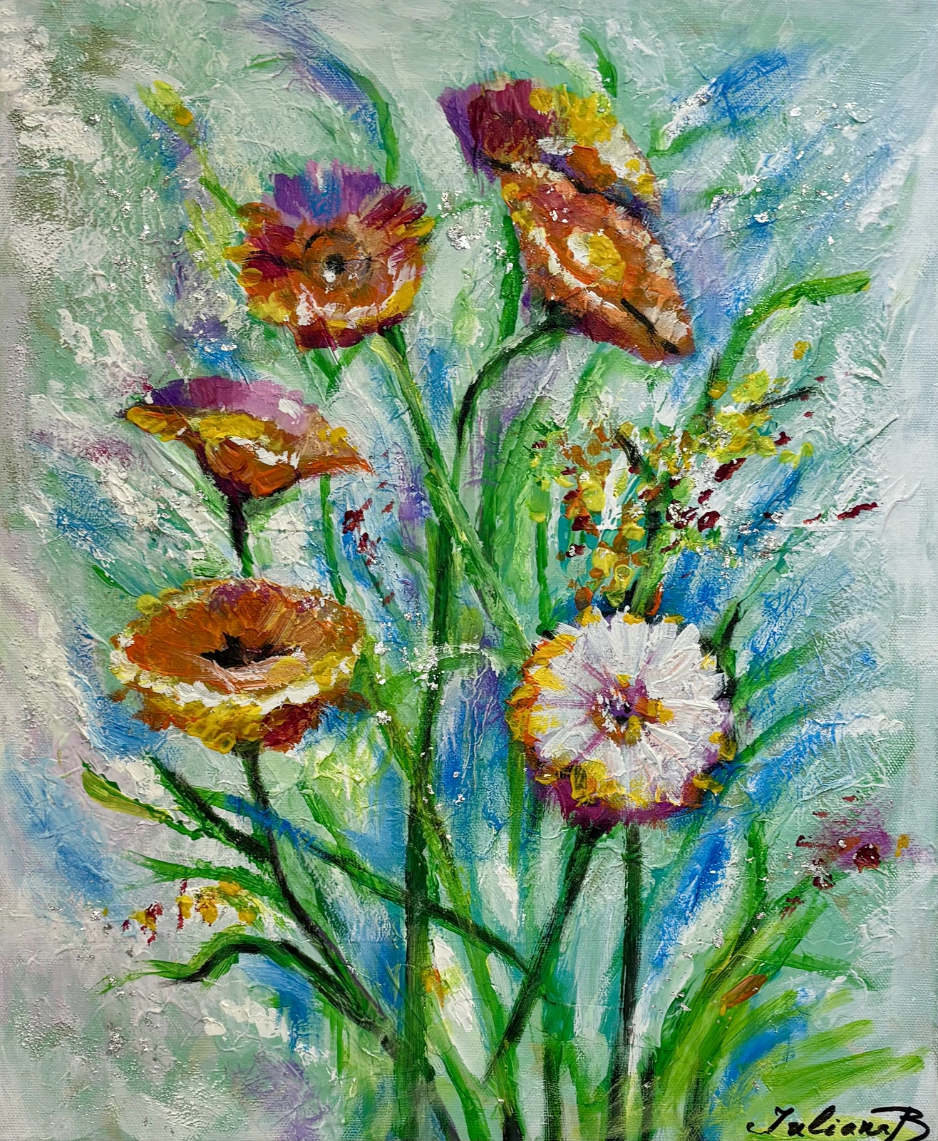 Akrylmålning Blommor av Juliana Boneva