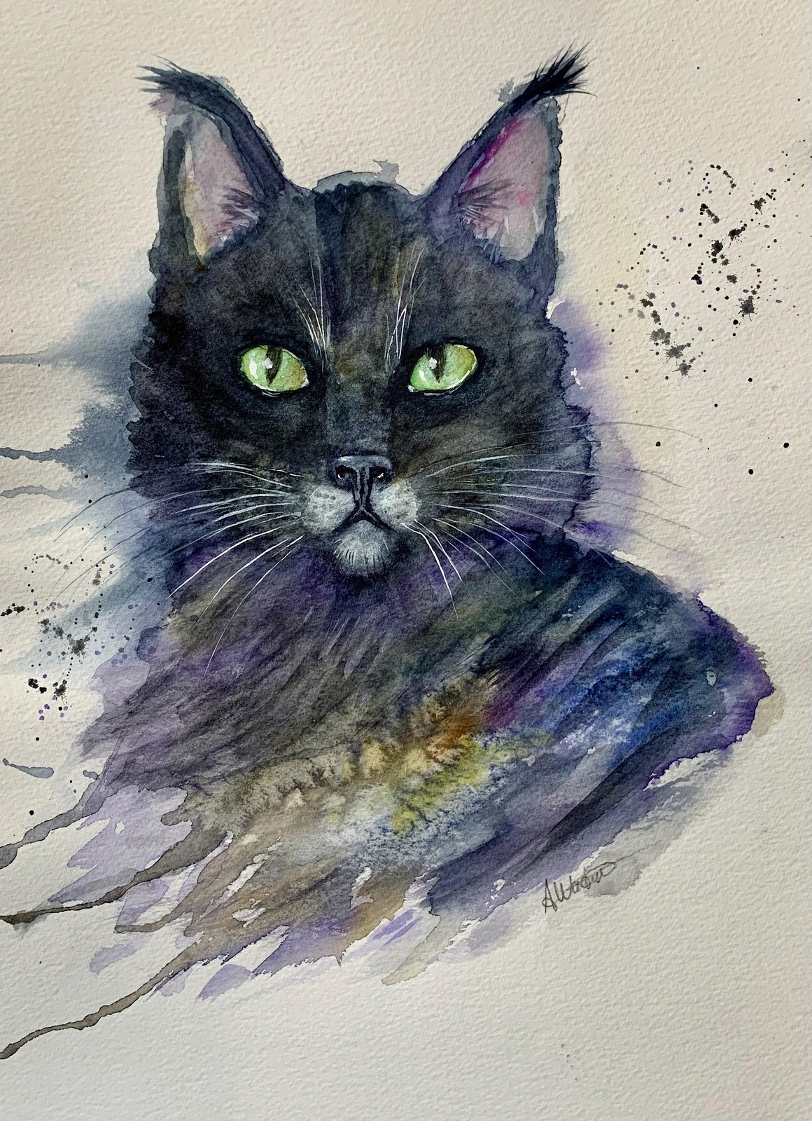 Akvarell The black cat. av Annelie Wadin