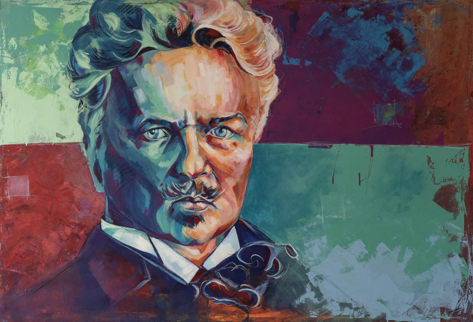 Akrylmålning August Strindberg av Maher Aziz