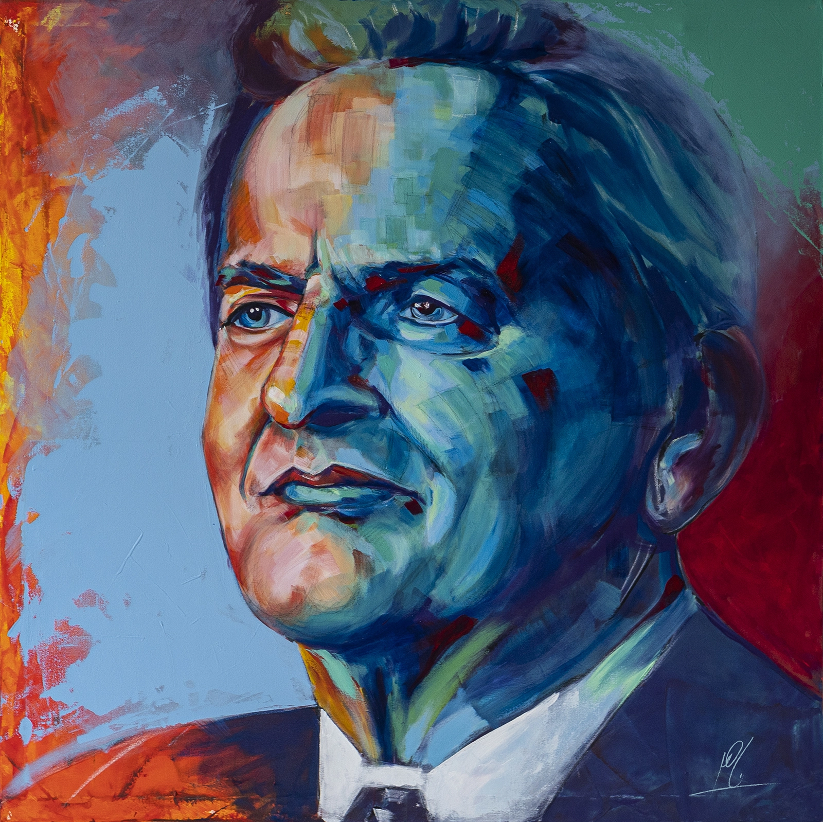 Akrylmålning Olof Palme av Maher Aziz