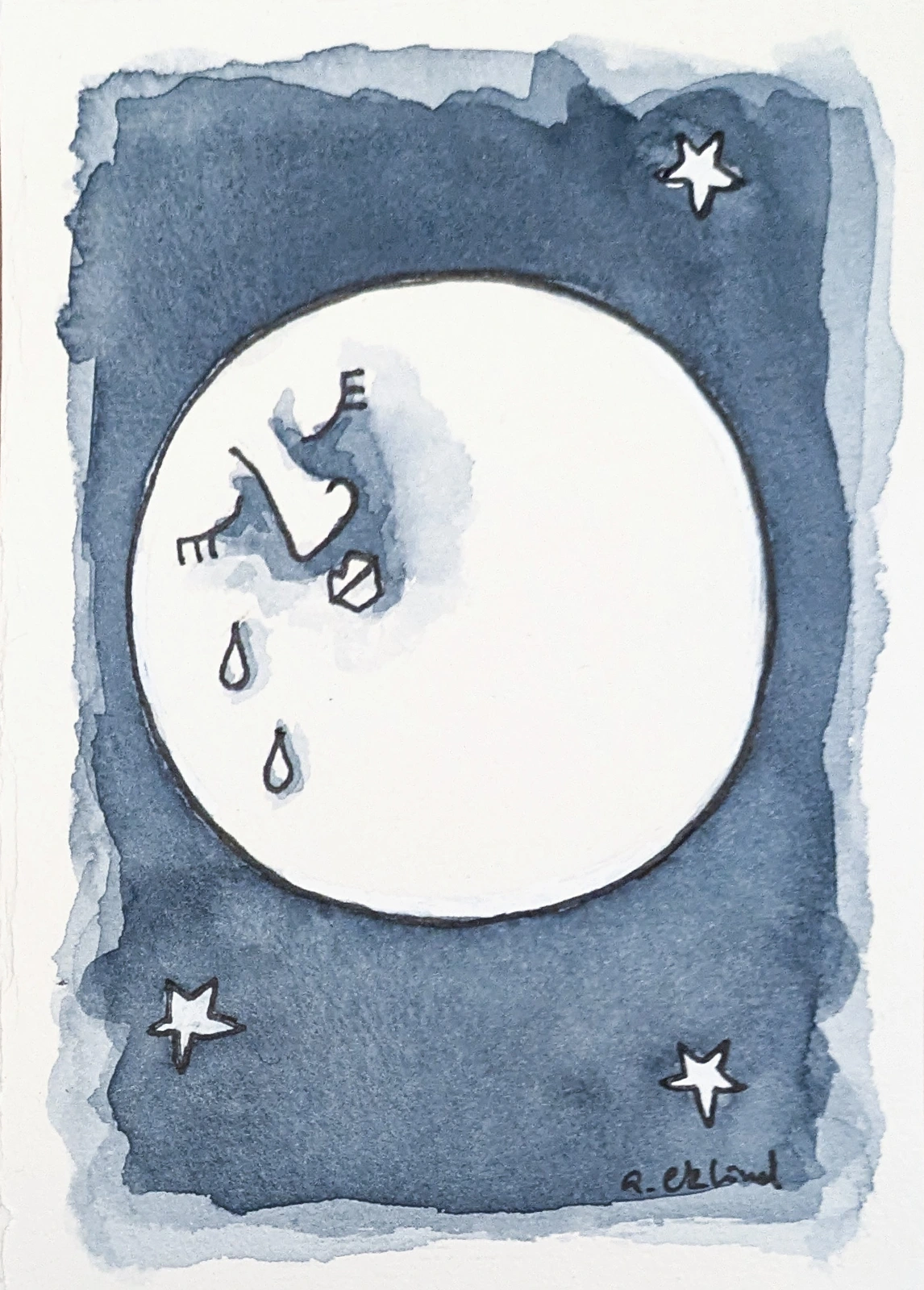 Akvarell Gray Moon II av Annika Eklind