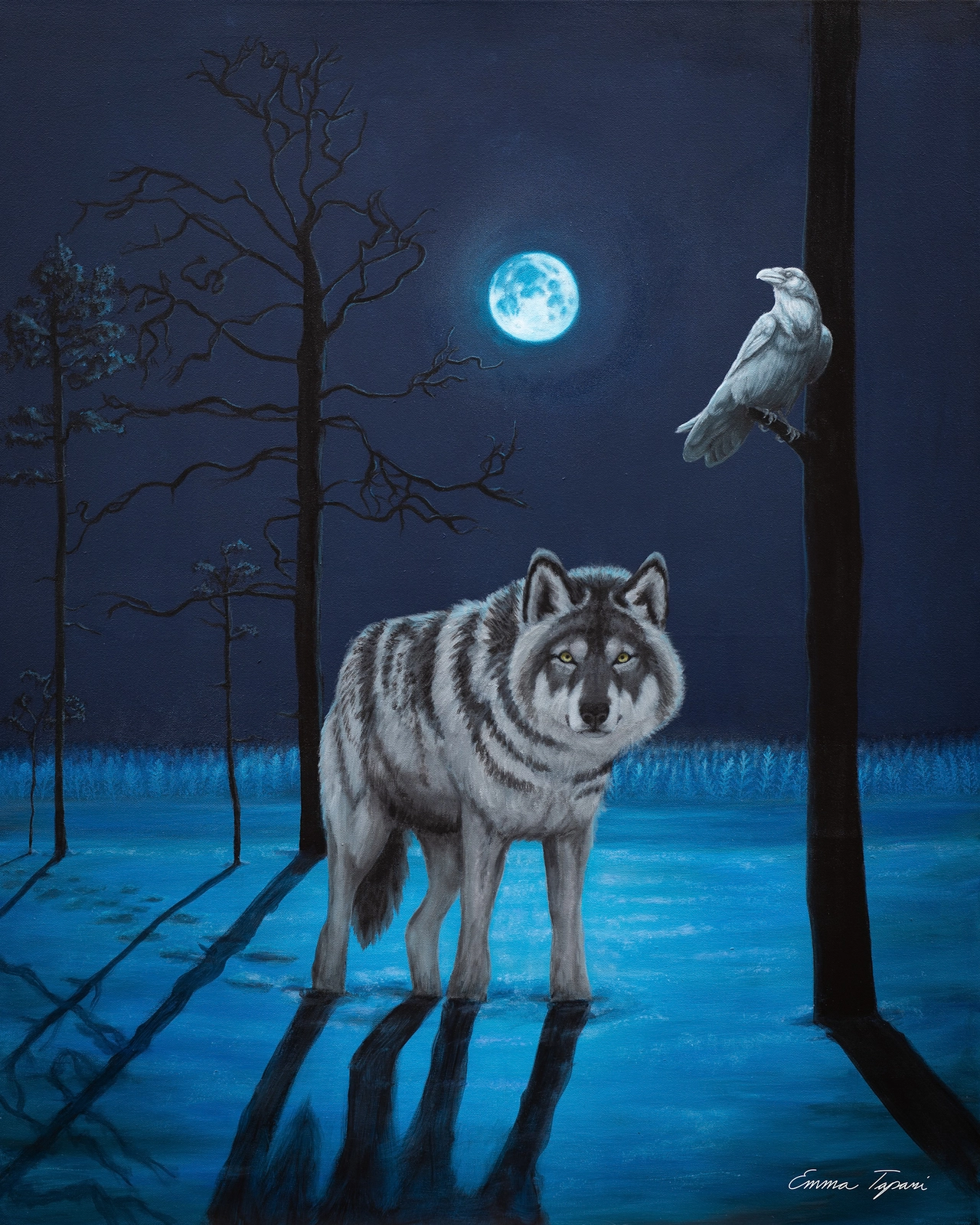 Akrylmålning Moonlit av Emma Tapani