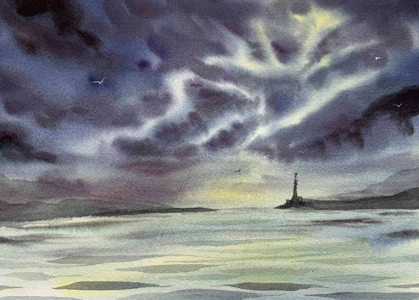 Akvarell Skomvær XXVIII  Lofoten Lighthouse av Zakia Khan