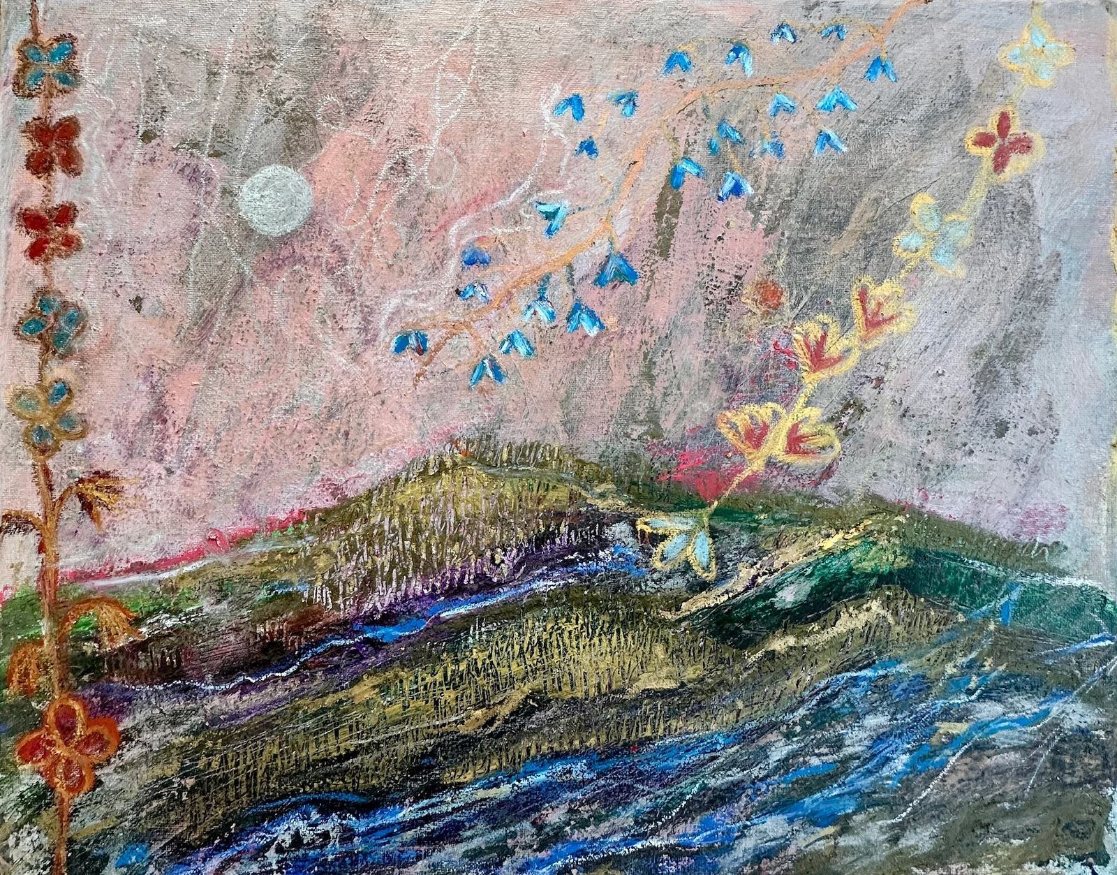 Akrylmålning A pocket of spring winter mountain air av Art By Nina Johansson