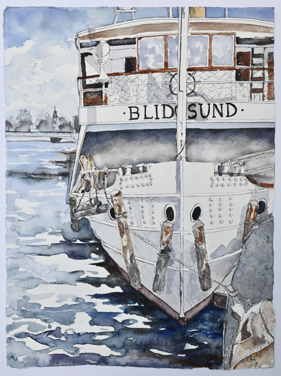Akvarell Blidösund på Stan av Cécile Hansson
