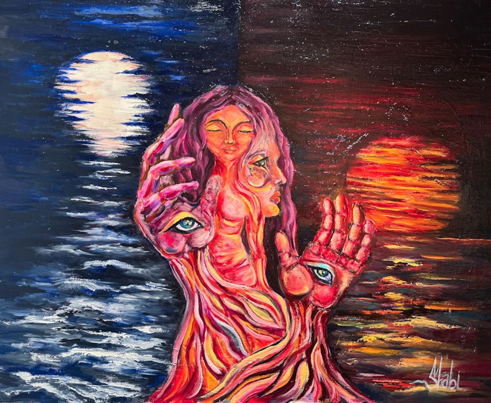 Oljemålning BETWEEN TWO HORIZONS av Shabnam Pirzadeh