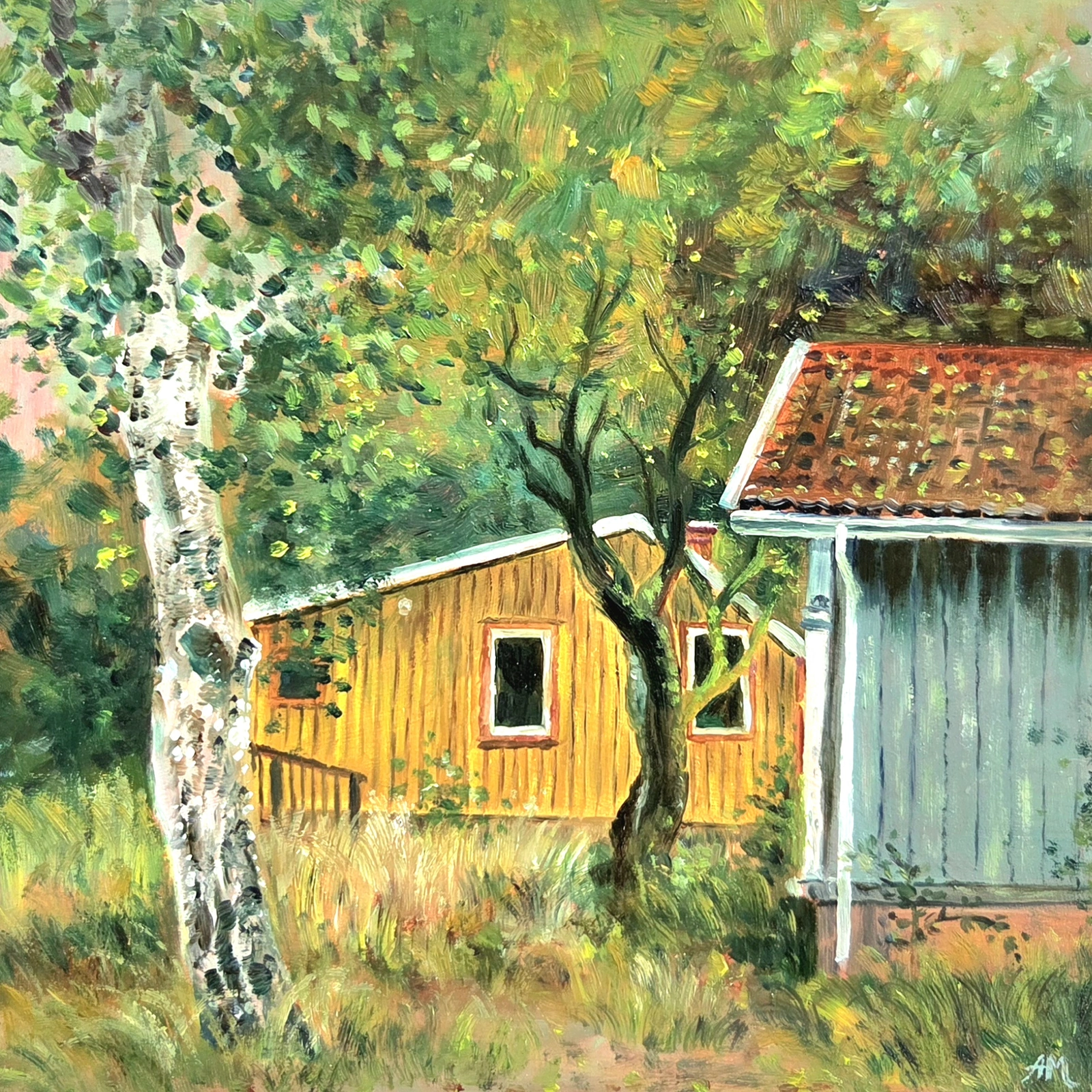 Oljemålning Yellow house av Anastasiia Mazeina