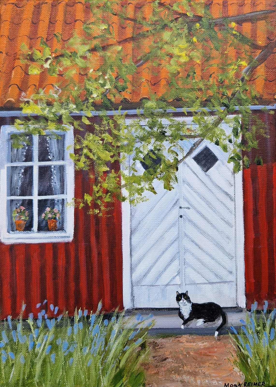 Akrylmålning Hemma på trappan av Mona Reimer