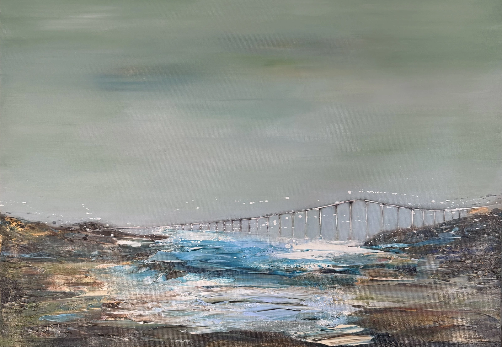 Akrylmålning Ölandsbron-där havet möter horisonten av Sofie Öcking
