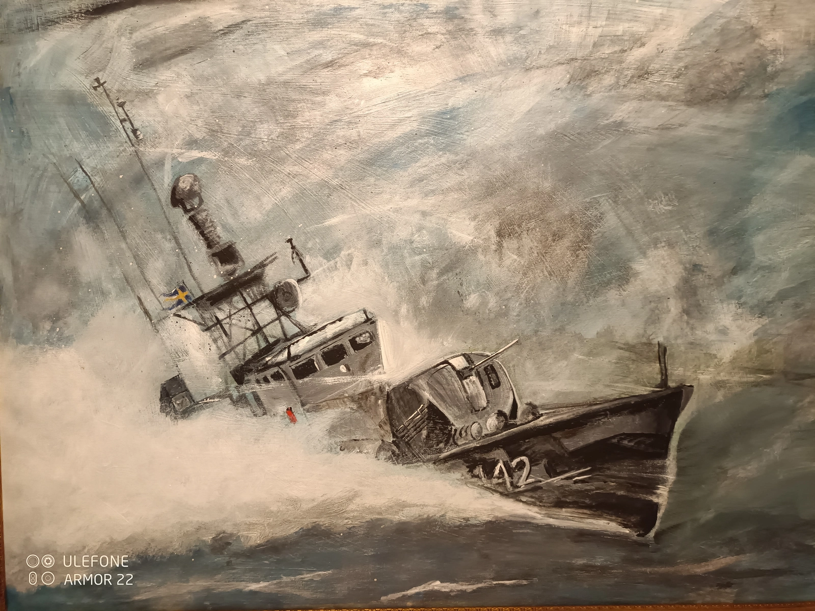 Akrylmålning HMS Ystad av Karolinermålaren Malmgren