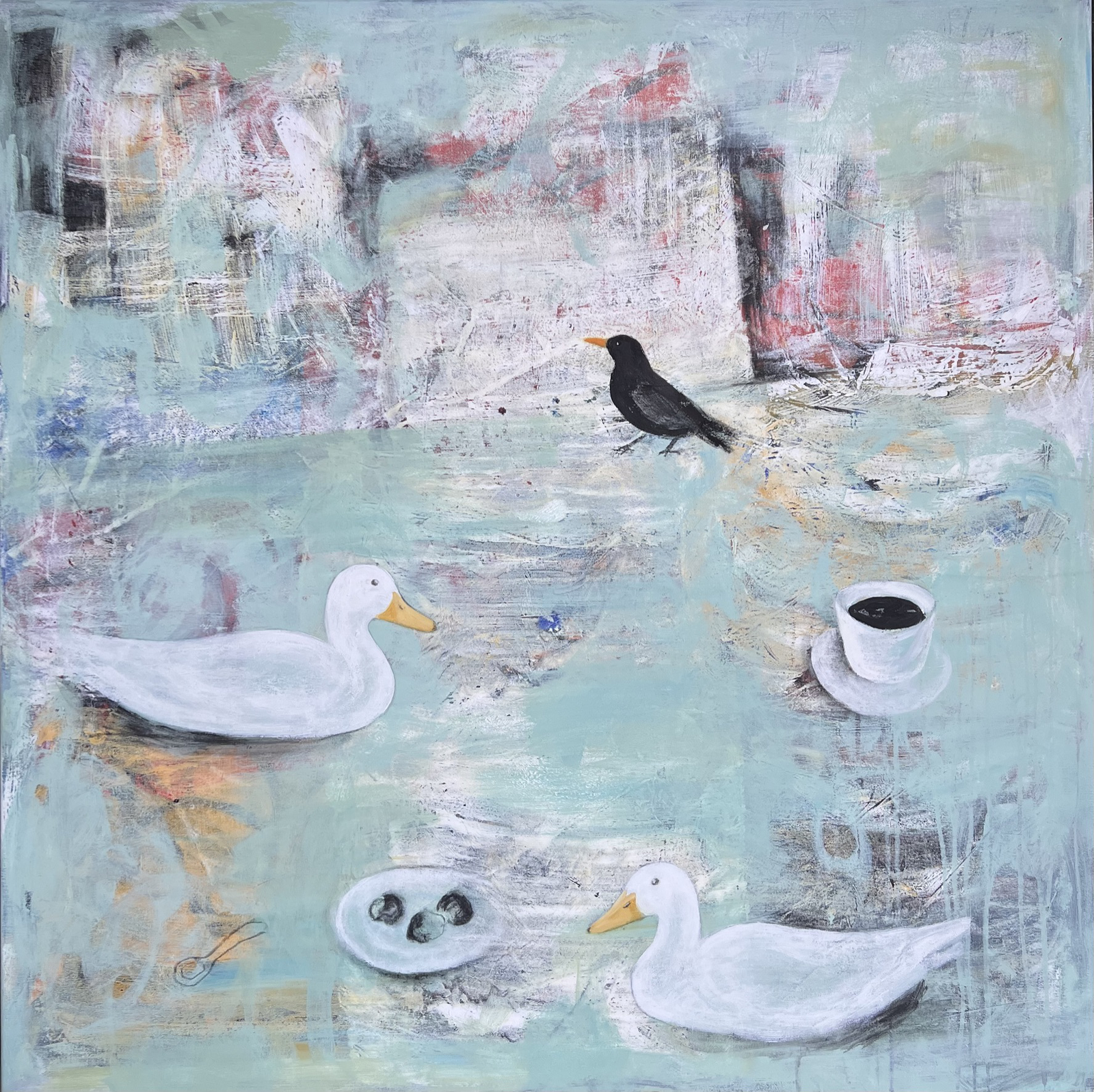 Akrylmålning Still Life With Wings av Adelheid Ottesen