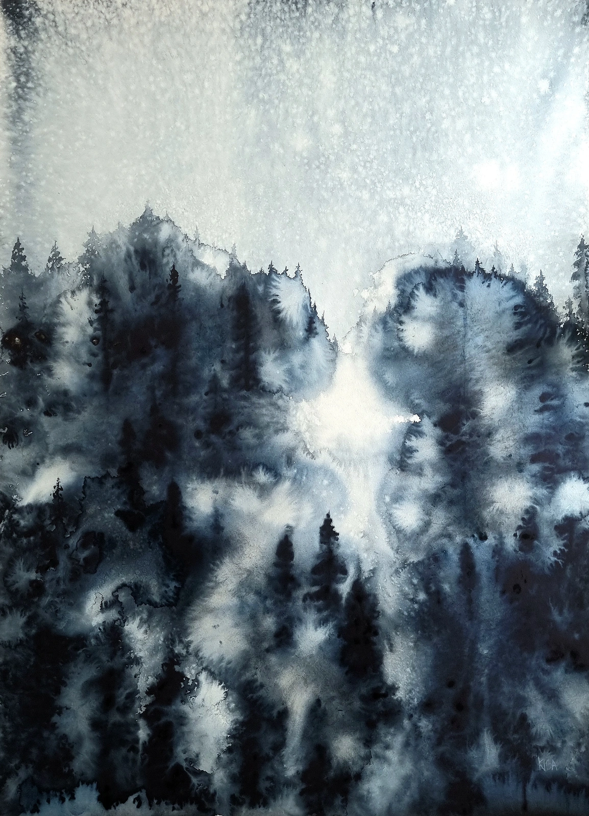 Akvarell Kall Skog av Kiba Gustafsson