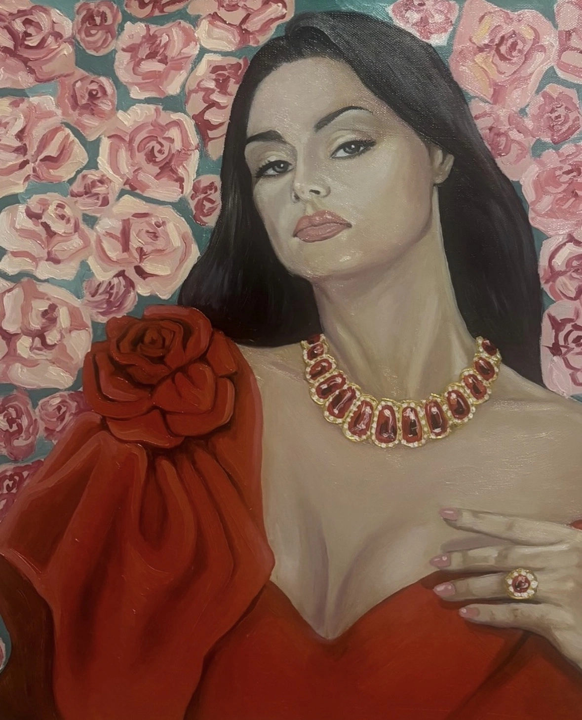 Akrylmålning Lady in Red av Azad Rustamov