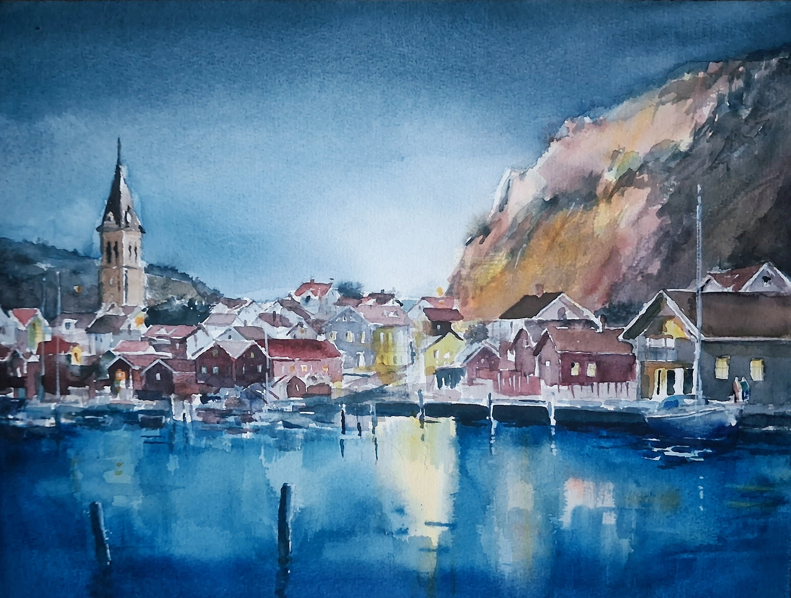 Akvarell Fjällbacka av Jugoslav Pavic