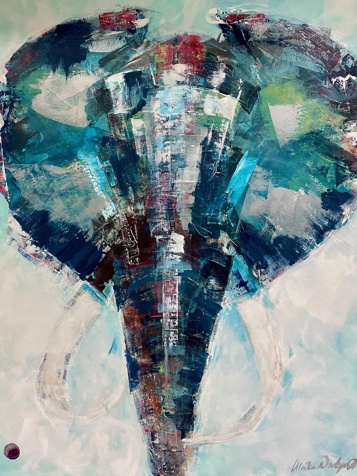 Akrylmålning Elefant. Savannah Bluelight av Ulrike Nordquist