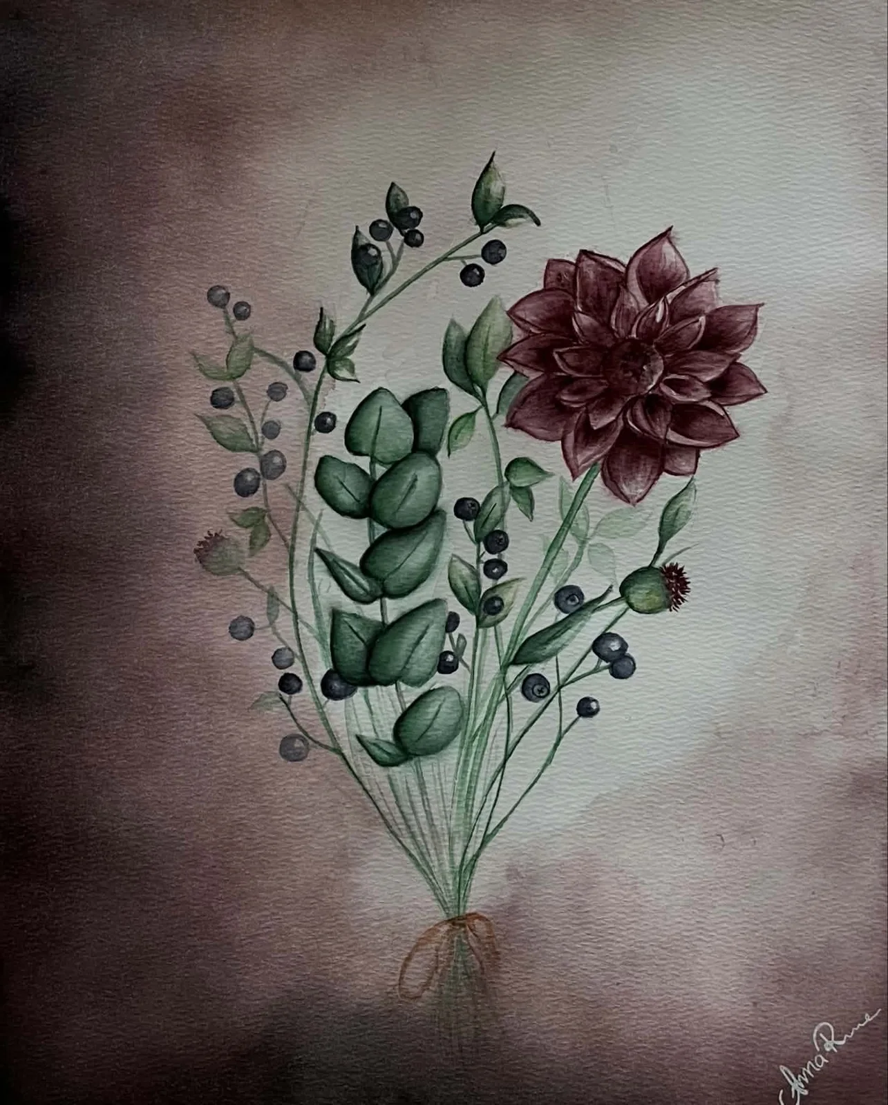 Akvarell Dahlia av Anna Roos Friden