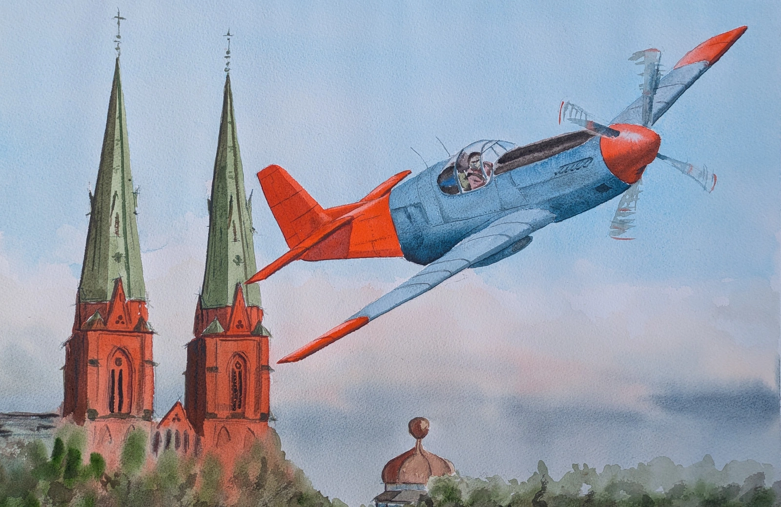 Akvarell Ett ärevarv runt domkyrkan av Fritjof Karlsson