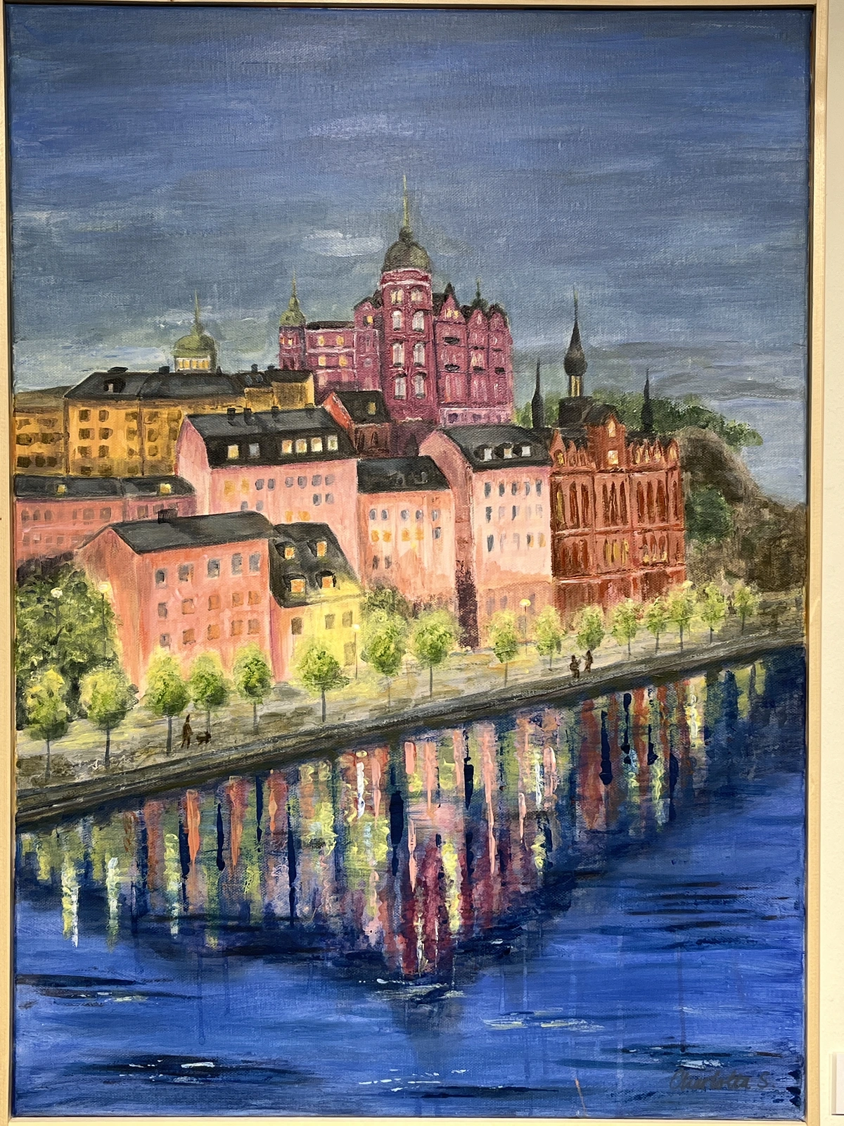 Akrylmålning Stockholm Södermalm Mariaberget av Charlotta Schönberg