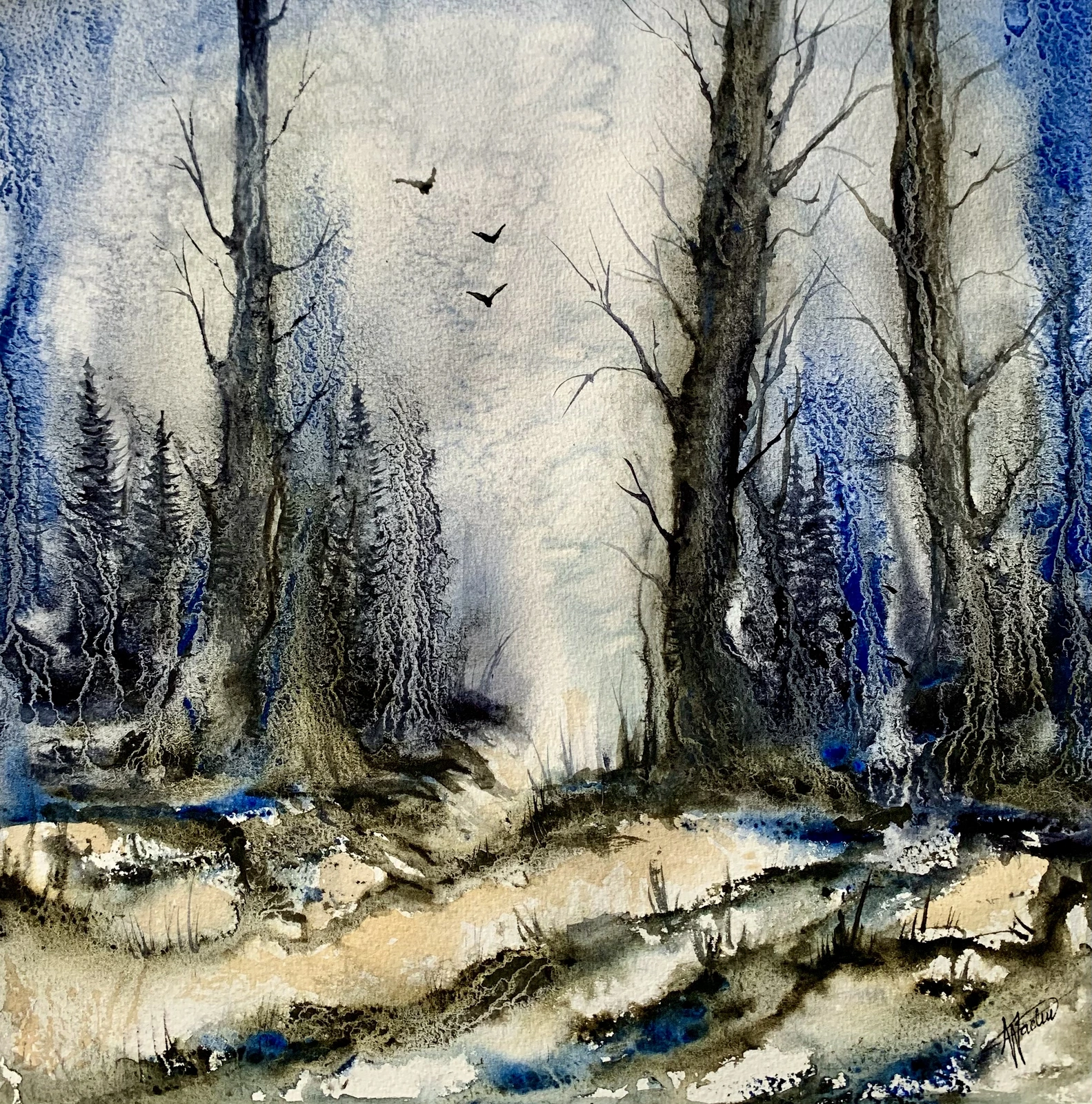 Akvarell In the unknown. av Annelie Wadin