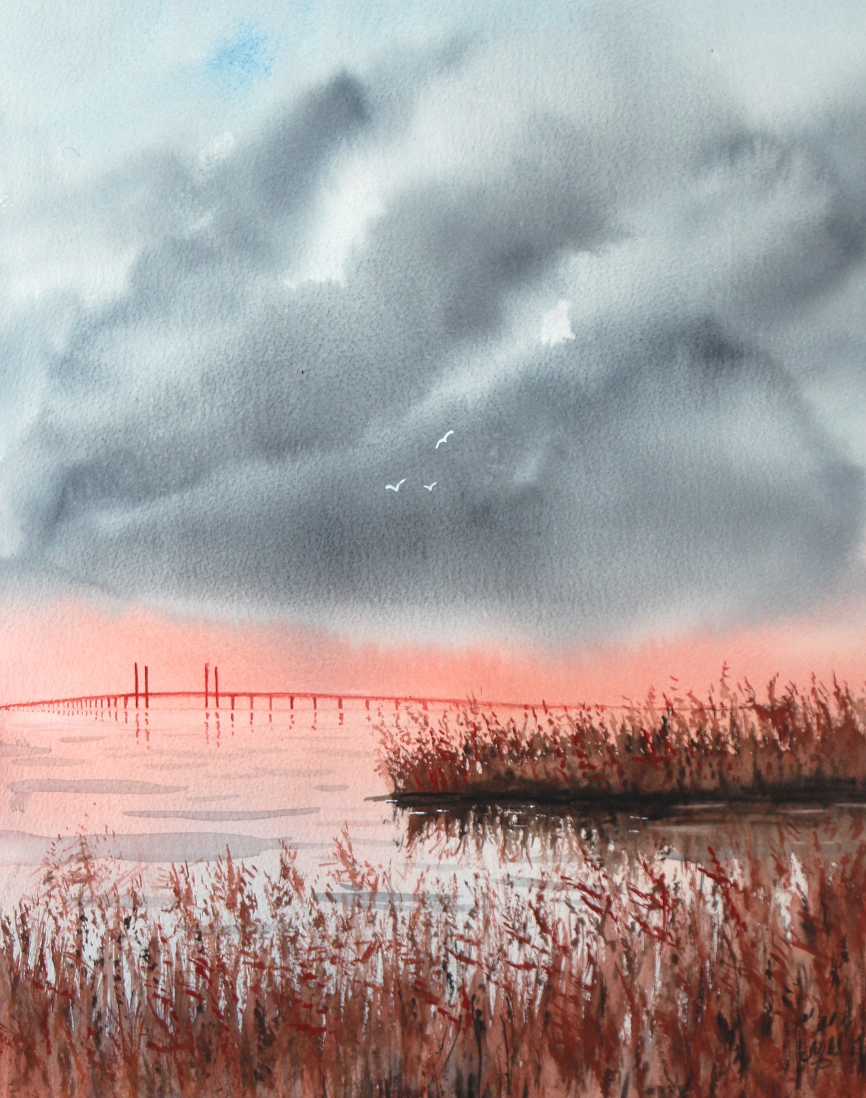 Akvarell November vid Öresund av Marina Preobrazhenskaya