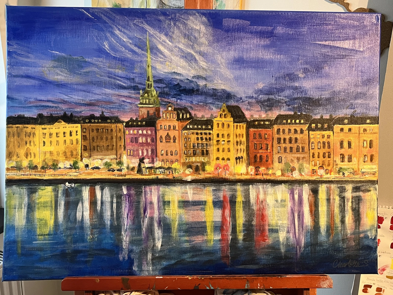 Akrylmålning Gamla stan av Charlotta Schönberg