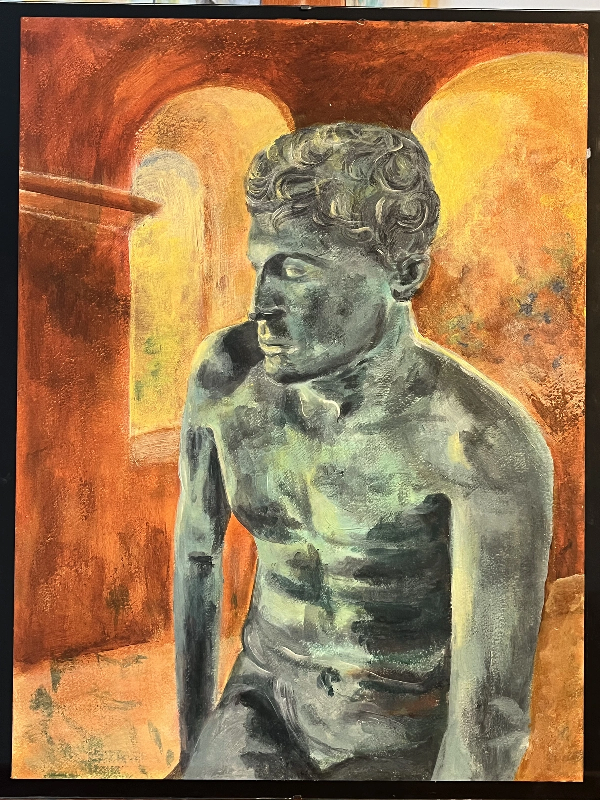 Akrylmålning Staty på Capri San Michele av Charlotta Schönberg