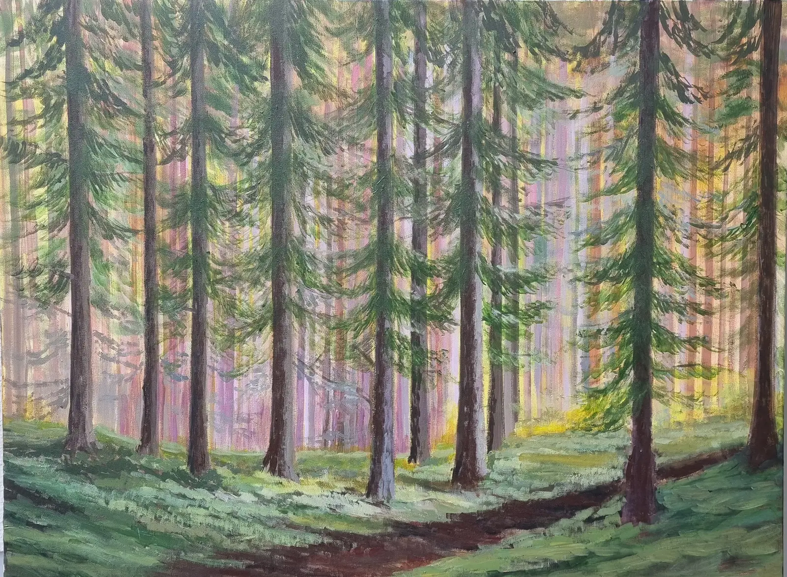 Akrylmålning Vandrar i den gamla skogen av Anna Jormin