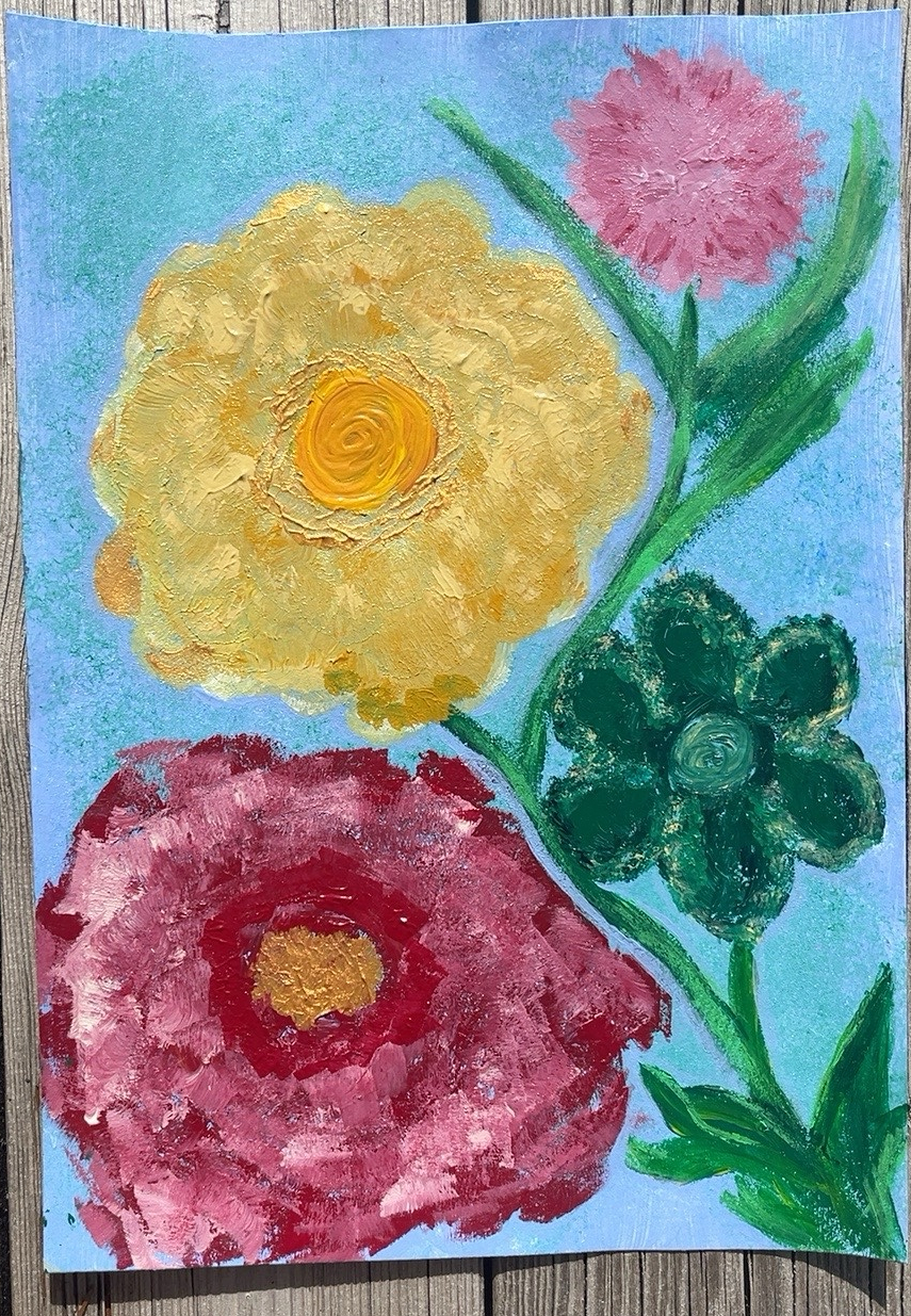 Akrylmålning Blommor i blått av Caroline Blennert