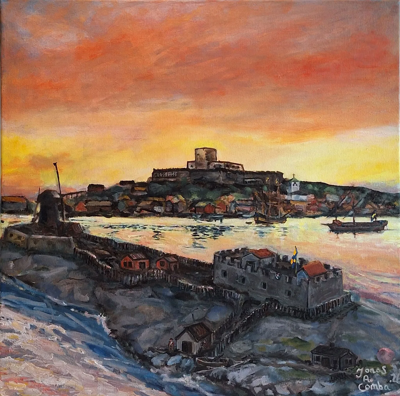 Oljemålning Hedviksholmen 1677, Marstrand av Jonas Albrektson Comba