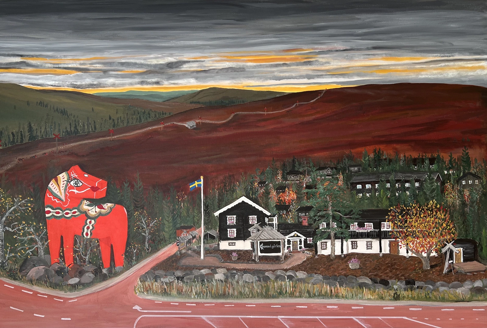 Akrylmålning Gammelgården i Sälen av Catarina Hjort Tolstoy