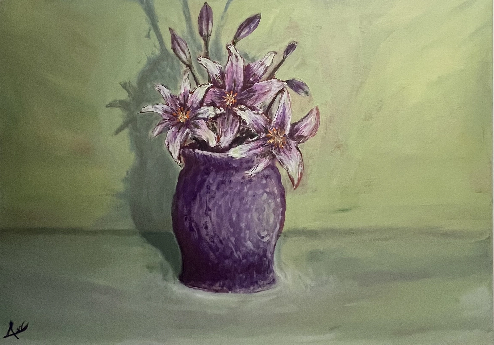 Akrylmålning White Lilies av Adrian Nyberg