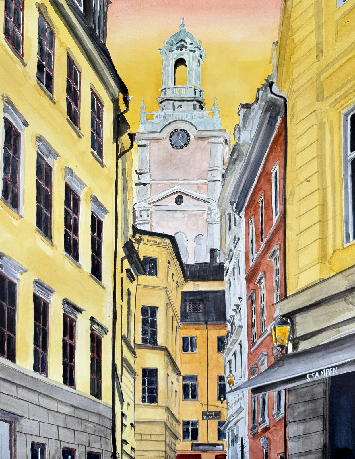 Akvarell Gamla stan av Ida Maier