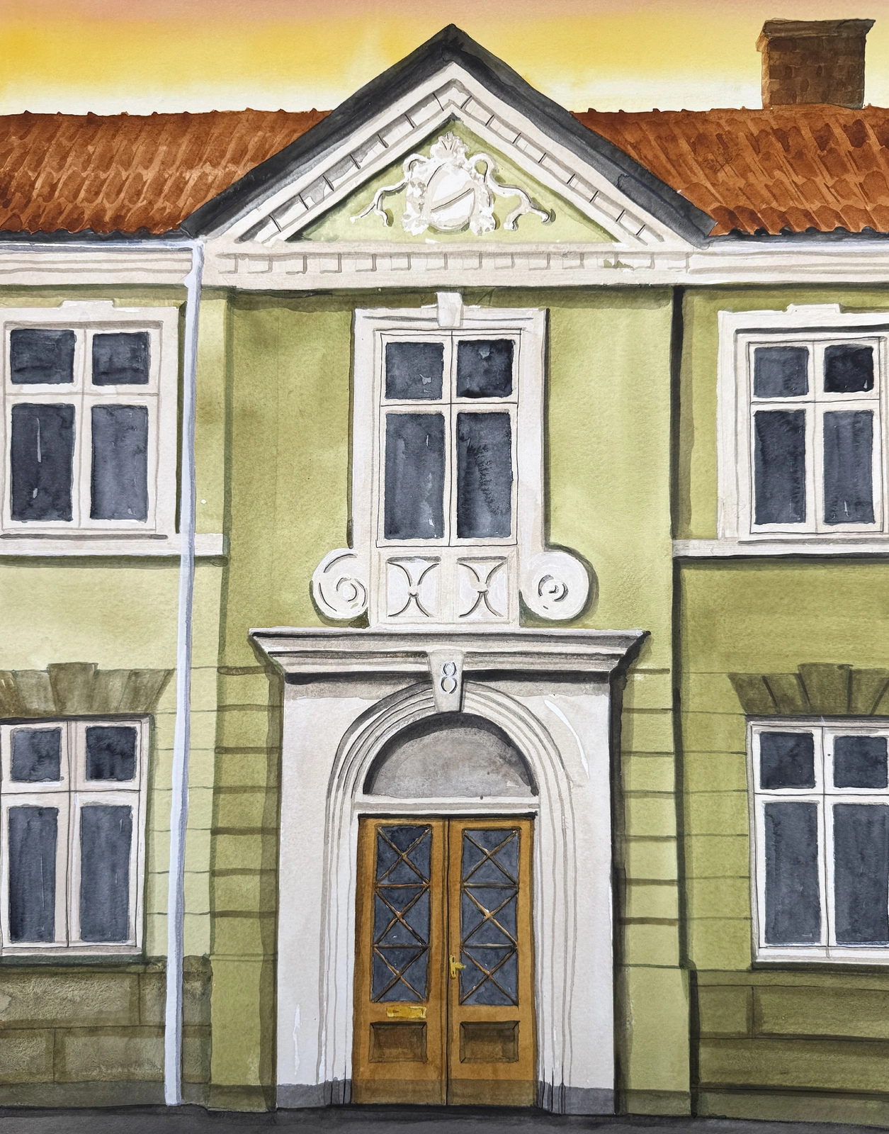 Akvarell Gröna huset av Ida Maier