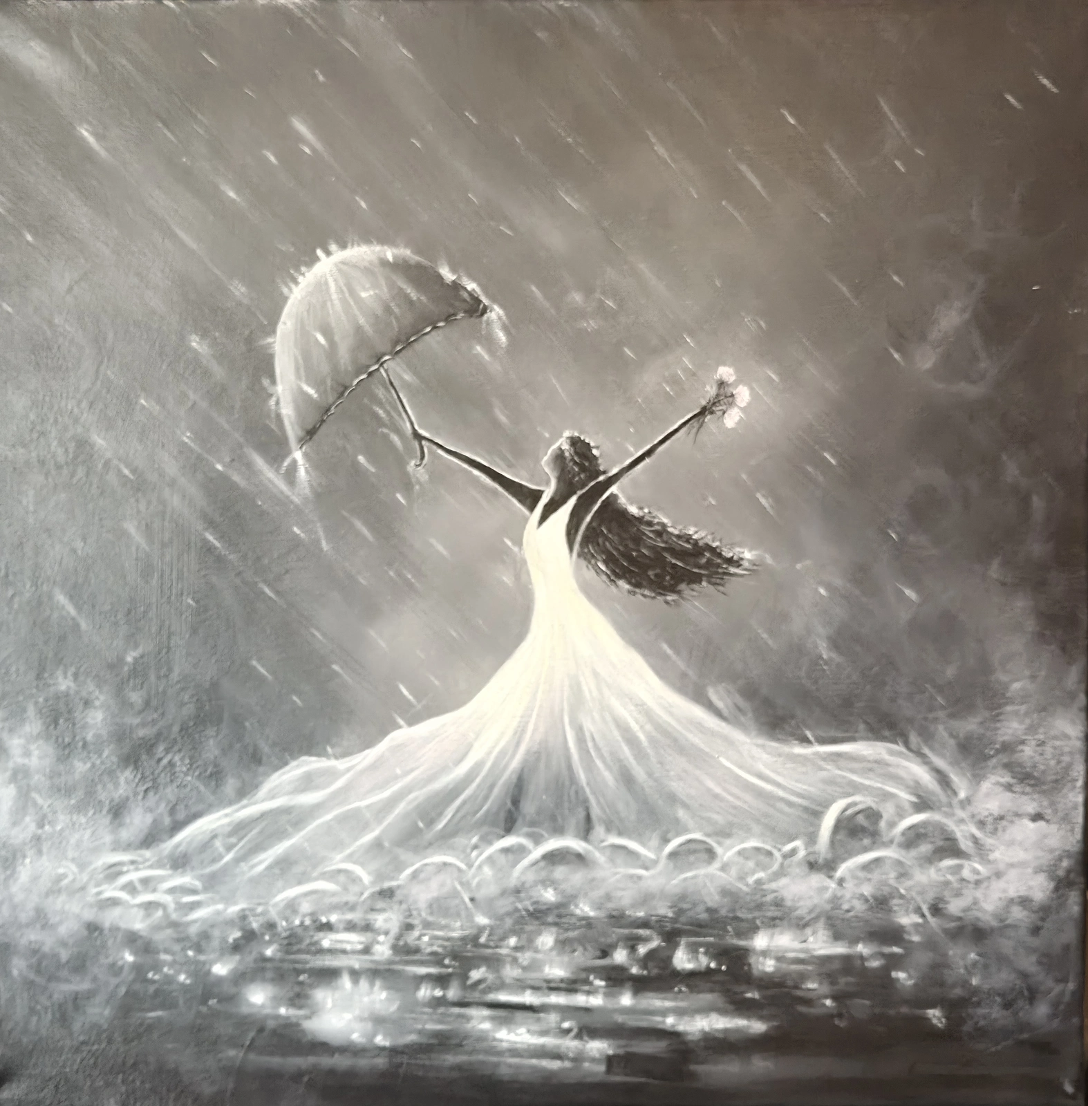 Akrylmålning Let it Rain av Pia K. Egeriis